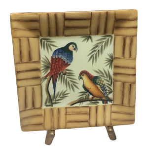 PACIFIC RIM Tropical BAMBOO PARROTS Hand Painted 9” SQUARE PLATE